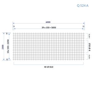 Eine Skizze zur Veranschaulichung aller Maße der Baustahlmatte Q 524 A