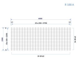 Eine Skizze zur Veranschaulichung aller Maße der Baustahlmatte R 188 A