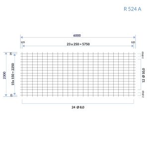 Eine Skizze zur Veranschaulichung aller Maße der Baustahlmatte R 524 A